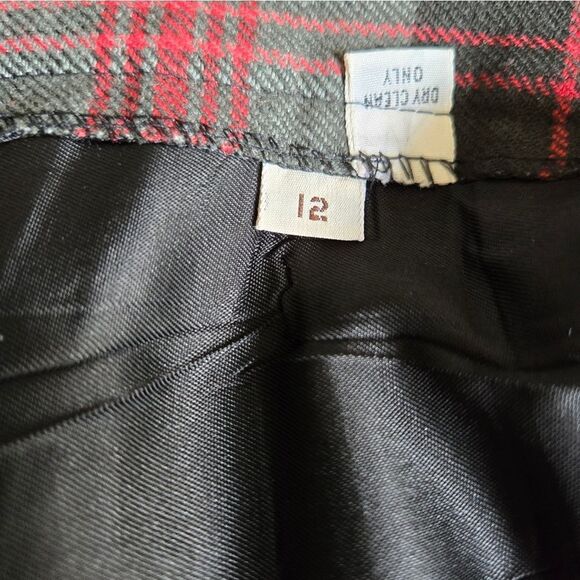 Gray and Black Vintage Plaid Lined Wool Pleated Midi Skirt - Picture 5 of 6